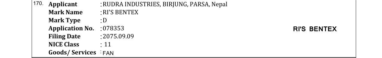 Original bulletin entry for RI'S BENTEX