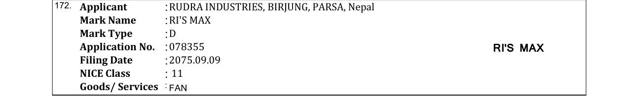 Original bulletin entry for RI'S MAX