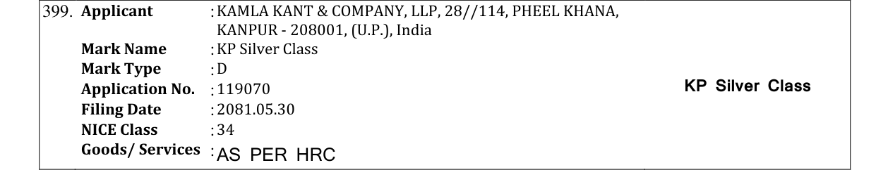 Original bulletin entry for KP Silver Class