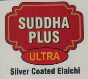 SUDDHA PLUS ULTRA SILVER COATED ELAICHI (and logo) trademark logo