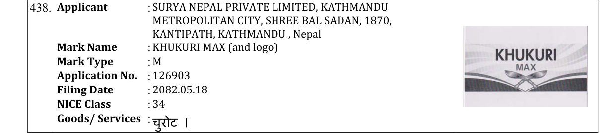 Original bulletin entry for KHUKURI MAX (and logo)