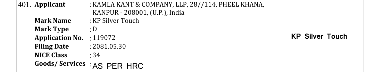 Original bulletin entry for KP Silver Touch
