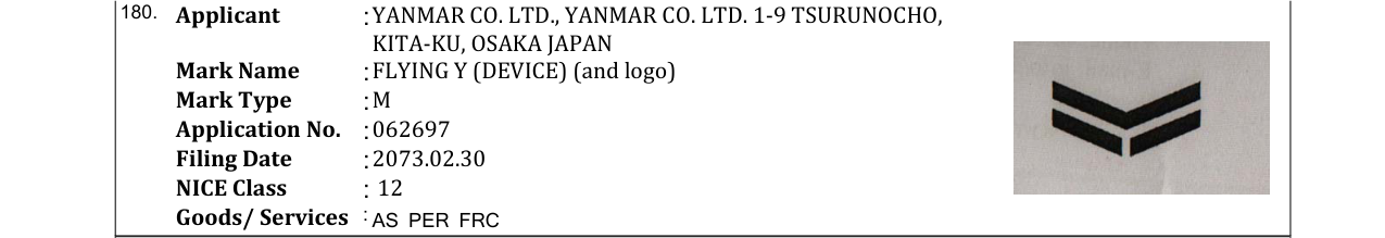 Original bulletin entry for FLYING Y (DEVICE) (and logo)