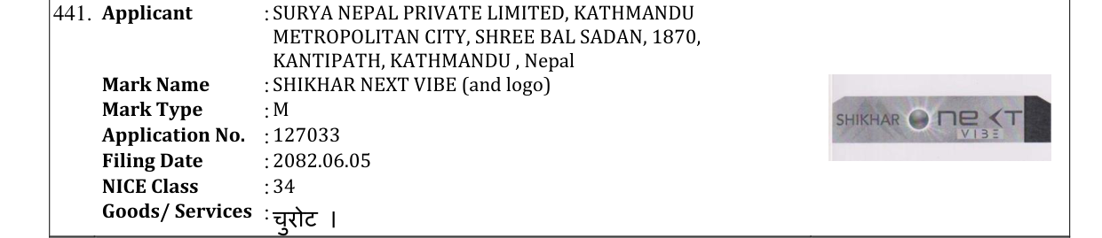 Original bulletin entry for SHIKHAR NEXT VIBE (and logo)