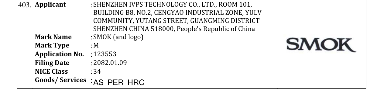 Original bulletin entry for SMOK (and logo)