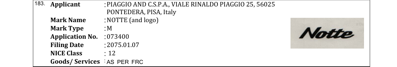 Original bulletin entry for NOTTE (and logo)
