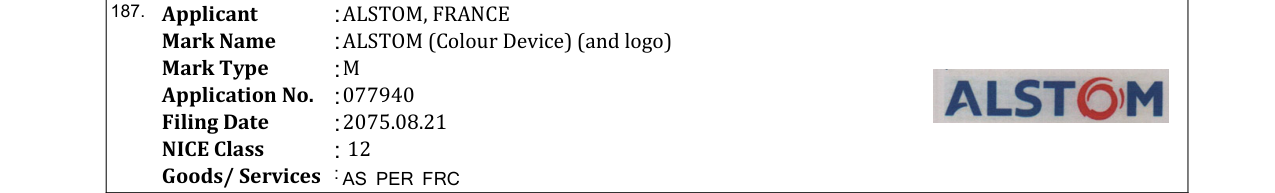Original bulletin entry for ALSTOM (Colour Device) (and logo)