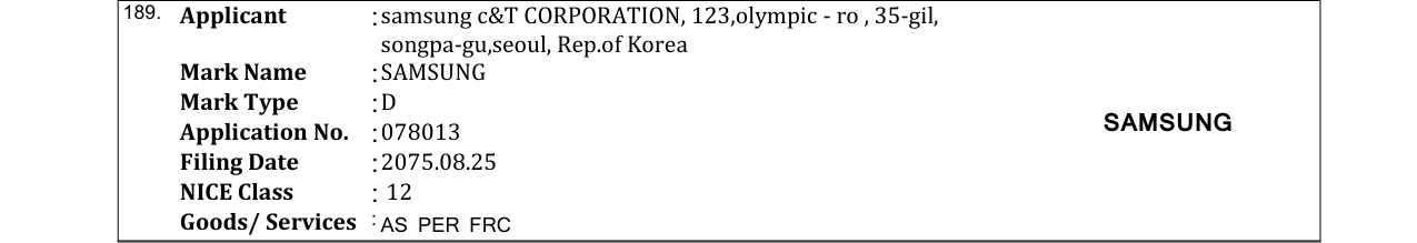 Original bulletin entry for SAMSUNG