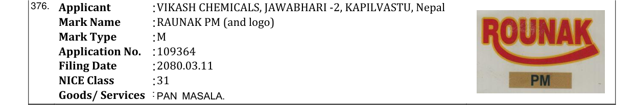 Original bulletin entry for RAUNAK PM (and logo)