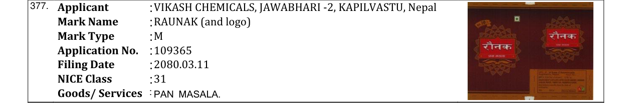 Original bulletin entry for RAUNAK (and logo)