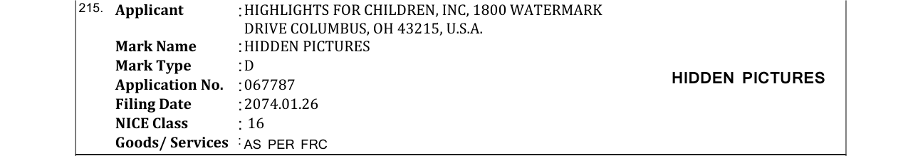 Original bulletin entry for HIDDEN PICTURES