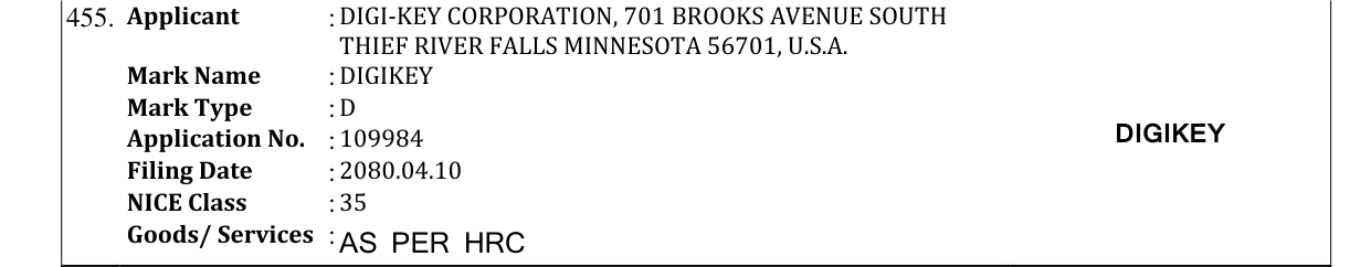 Original bulletin entry for DIGIKEY