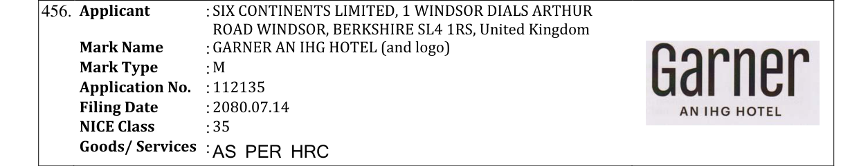 Original bulletin entry for GARNER AN IHG HOTEL (and logo)