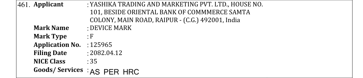 Original bulletin entry for DEVICE MARK