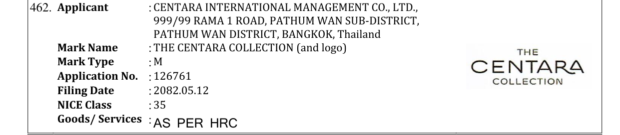 Original bulletin entry for THE CENTARA COLLECTION (and logo)