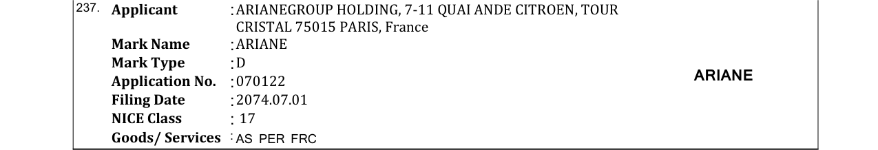 Original bulletin entry for ARIANE
