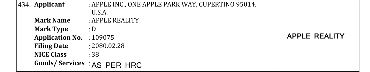 Original bulletin entry for APPLE REALITY