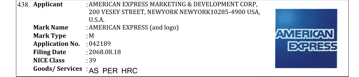 Original bulletin entry for AMERICAN EXPRESS (and logo)