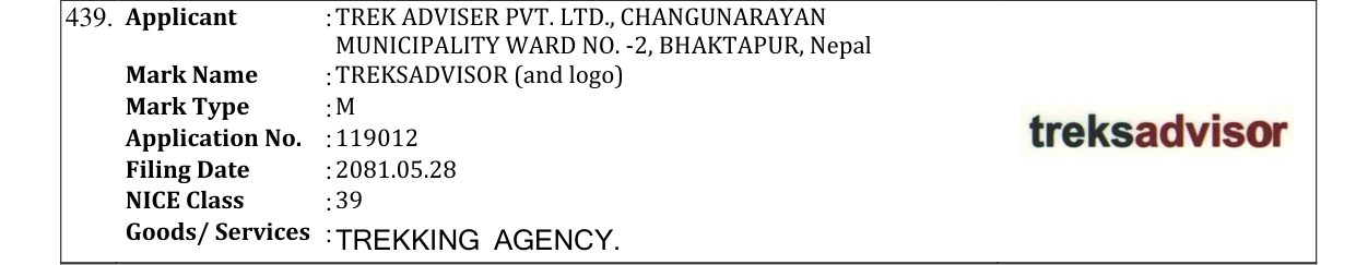 Original bulletin entry for TREKSADVISOR (and logo)
