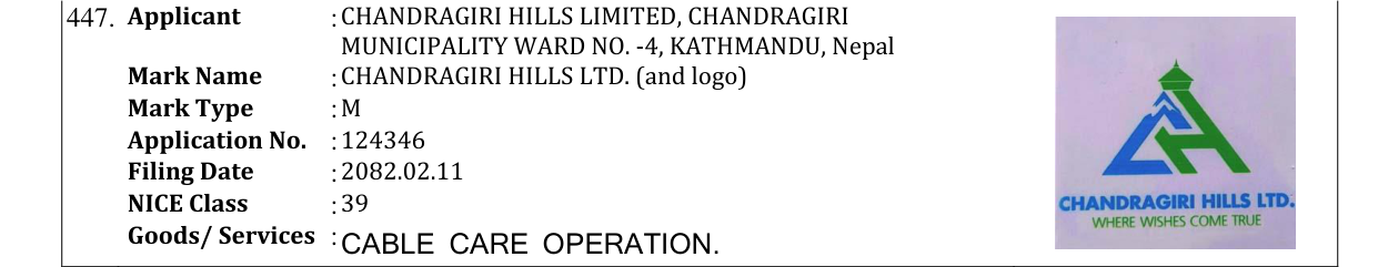 Original bulletin entry for CHANDRAGIRI HILLS LTD. (and logo)