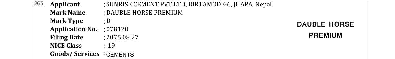 Original bulletin entry for DAUBLE HORSE PREMIUM