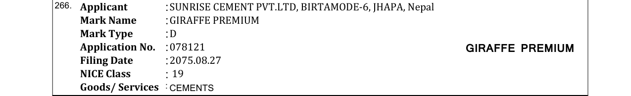 Original bulletin entry for GIRAFFE PREMIUM