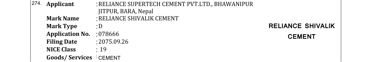 Original bulletin entry for RELIANCE SHIVALIK CEMENT