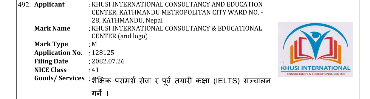 Original bulletin entry for KHUSI INTERNATIONAL CONSULTANCY & EDUCATIONAL CENTER (and logo)