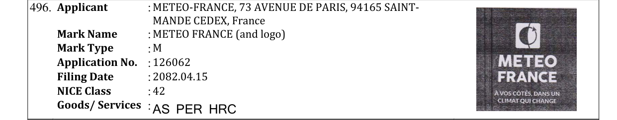 Original bulletin entry for METEO FRANCE (and logo)
