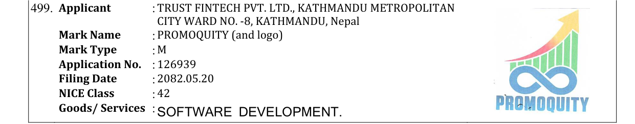 Original bulletin entry for PROMOQUITY (and logo)