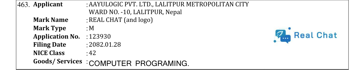 Original bulletin entry for REAL CHAT (and logo)