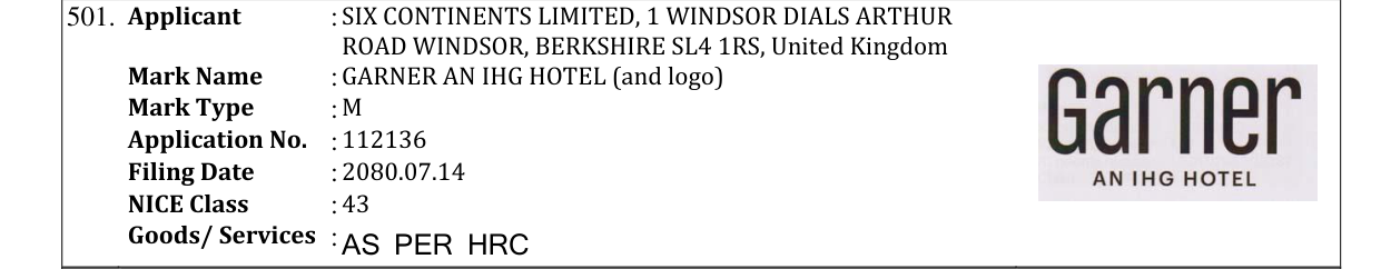 Original bulletin entry for GARNER AN IHG HOTEL (and logo)
