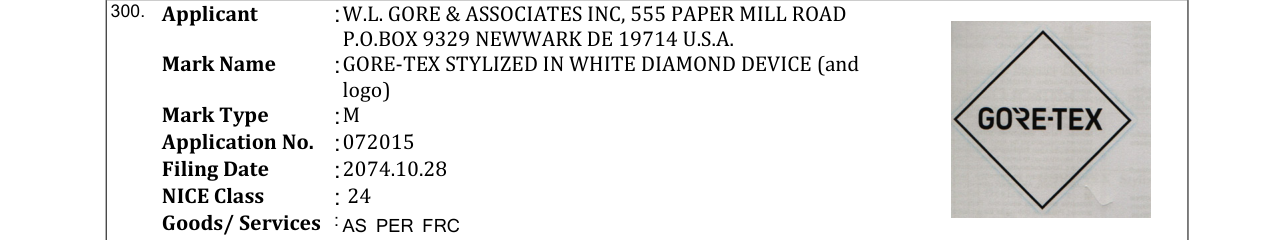 Original bulletin entry for GORE-TEX
