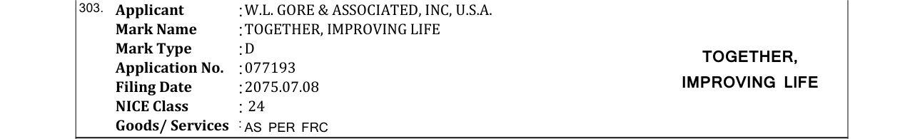 Original bulletin entry for GORE TEX SHAKE DRY