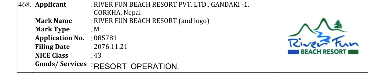 Original bulletin entry for RIVER FUN BEACH RESORT (and logo)