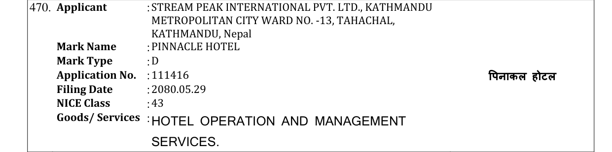 Original bulletin entry for PINNACLE HOTEL