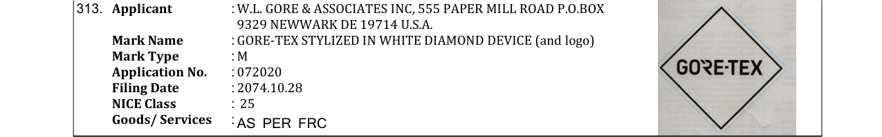 Original bulletin entry for GORE-TEX
