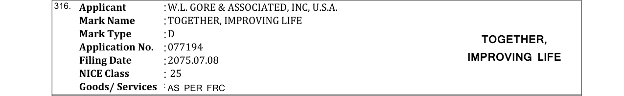 Original bulletin entry for GORE TEX SHAKE DRY