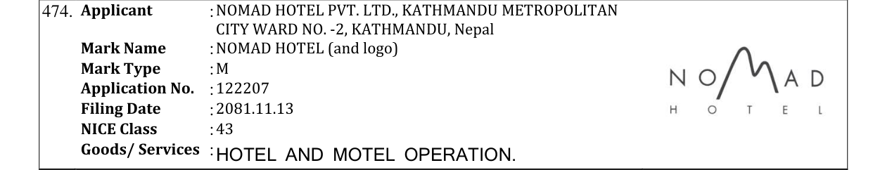 Original bulletin entry for NOMAD HOTEL (and logo)