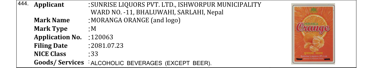 Original bulletin entry for MORANGA ORANGE (and logo)