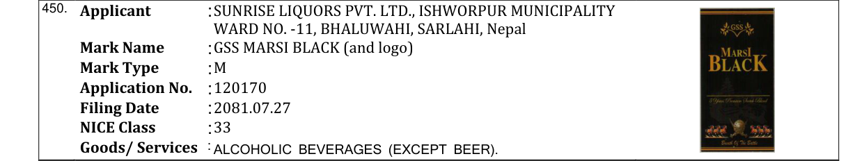 Original bulletin entry for GSS MARSI BLACK (and logo)