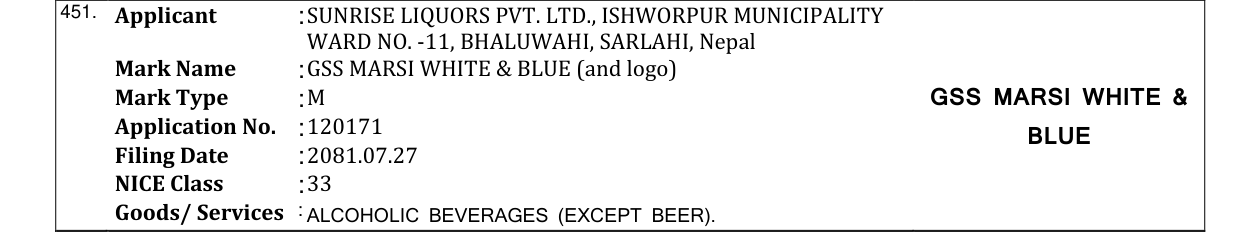 Original bulletin entry for GSS MARSI WHITE & BLUE (and logo)