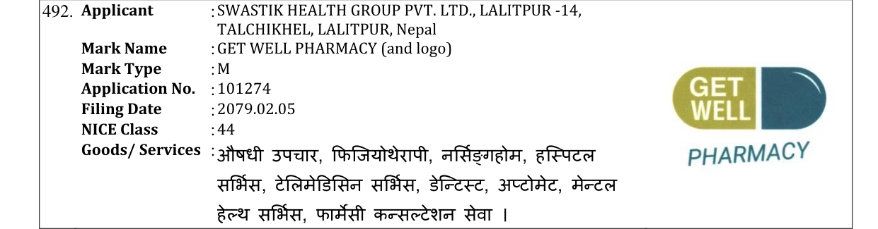 Original bulletin entry for GET WELL PHARMACY (and logo)