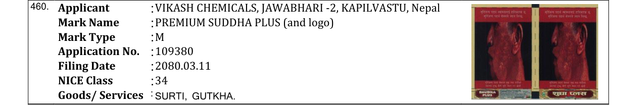Original bulletin entry for PREMIUM SUDDHA PLUS (and logo)