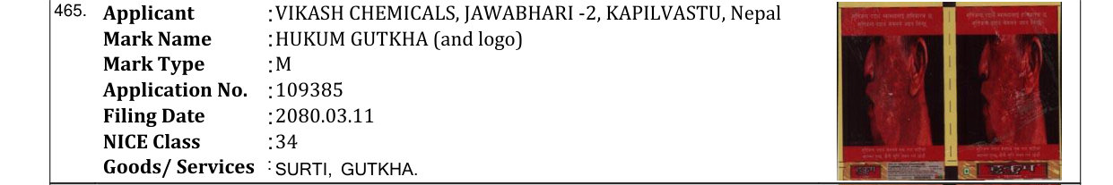 Original bulletin entry for HUKUM GUTKHA (and logo)