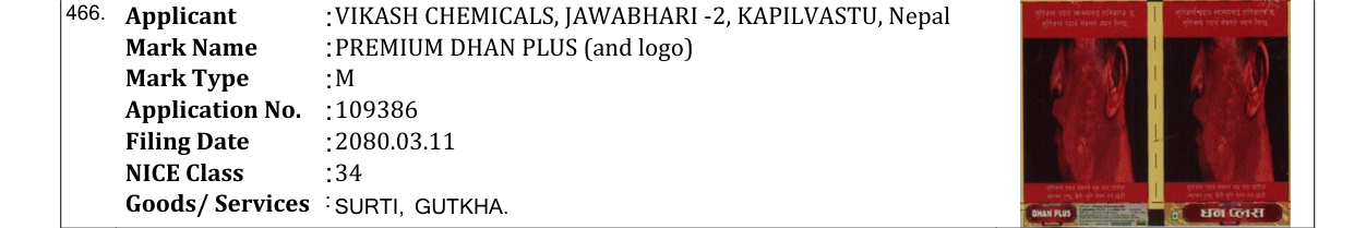 Original bulletin entry for PREMIUM DHAN PLUS (and logo)