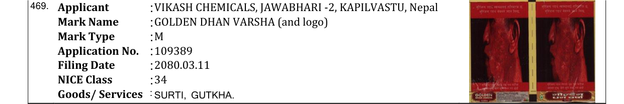 Original bulletin entry for GOLDEN DHAN VARSHA (and logo)