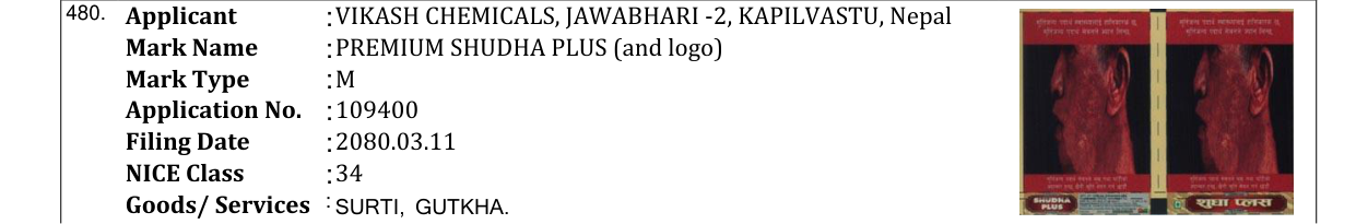 Original bulletin entry for PREMIUM SHUDHA PLUS (and logo)