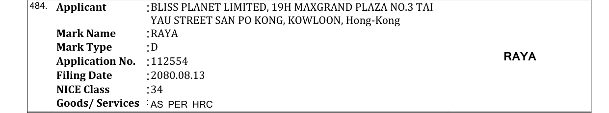 Original bulletin entry for RAYA