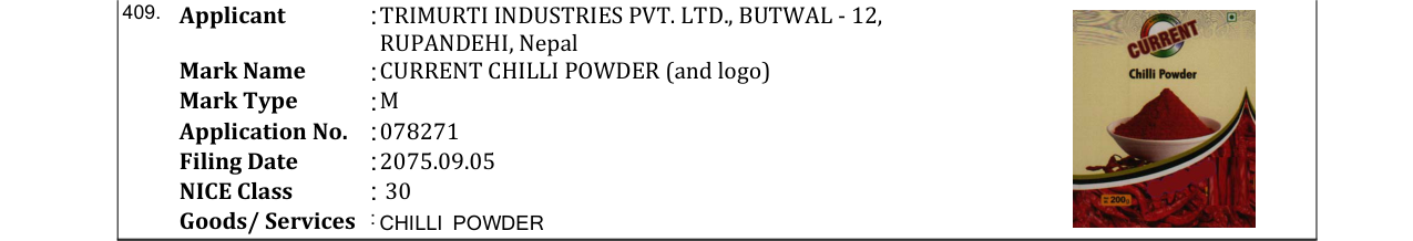 Original bulletin entry for CURRENT MO: MO MASALA (and logo)